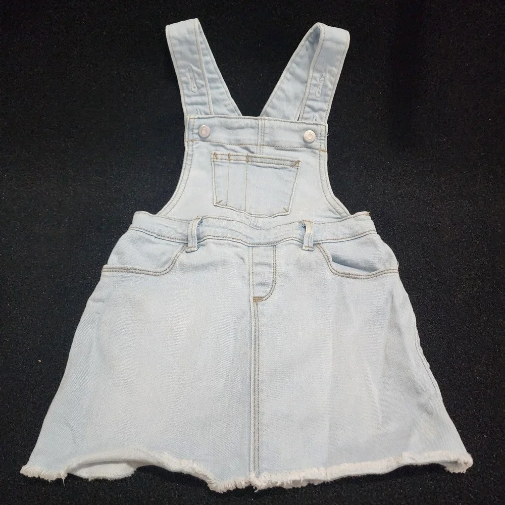 Old Navy Baby Girls Denim‎ Overall Dress 3T Light Wash Frayed Hem